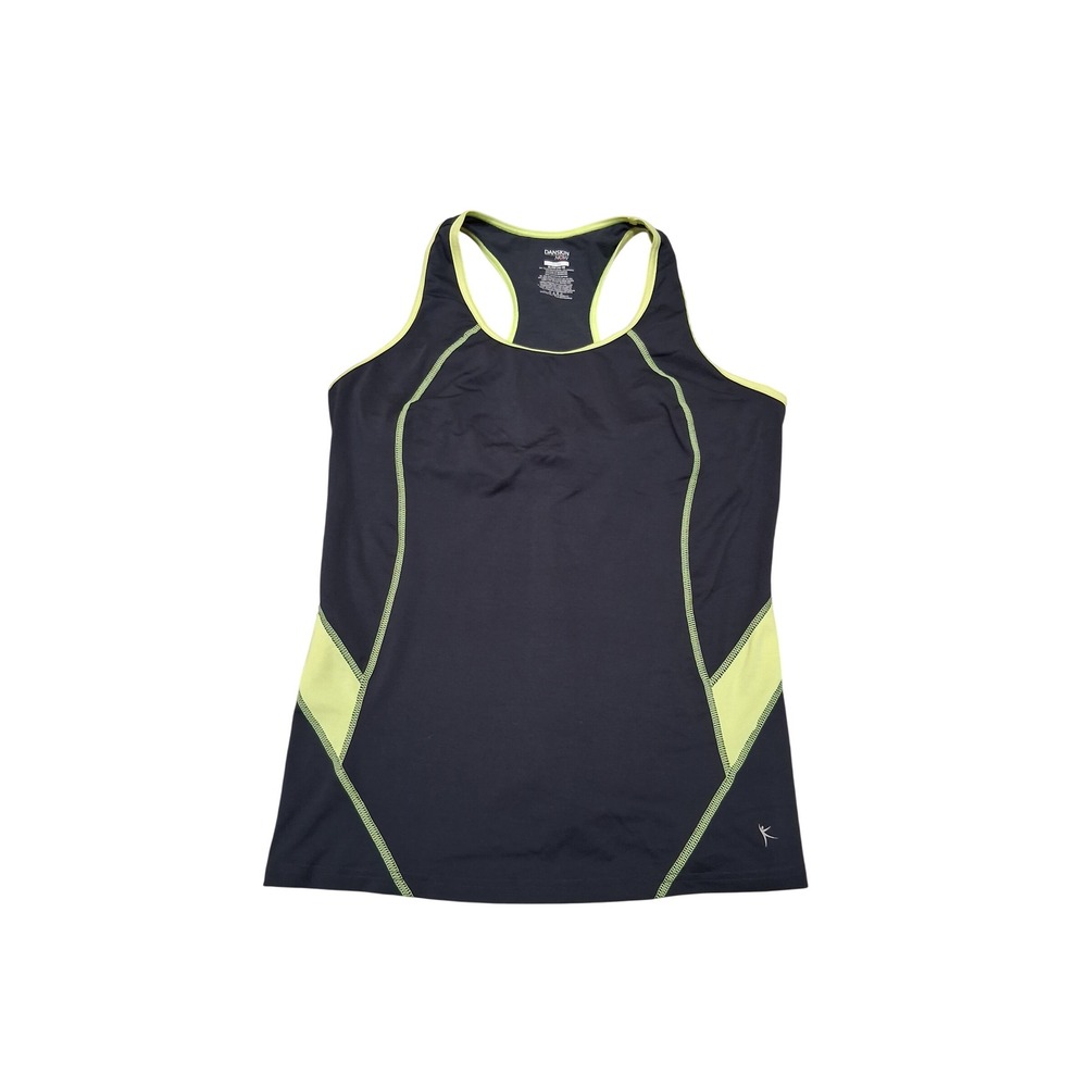 Danskin‎ Now Womens XL Gray Neon Green Racerback Fitted Tank Top